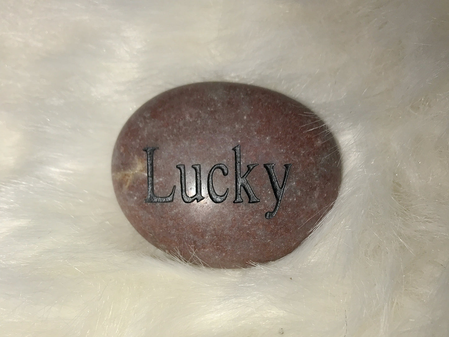 Etched Inspirational River Rock Lucky