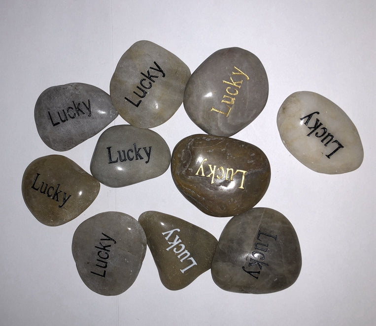 Etched Inspirational River Rock Lucky