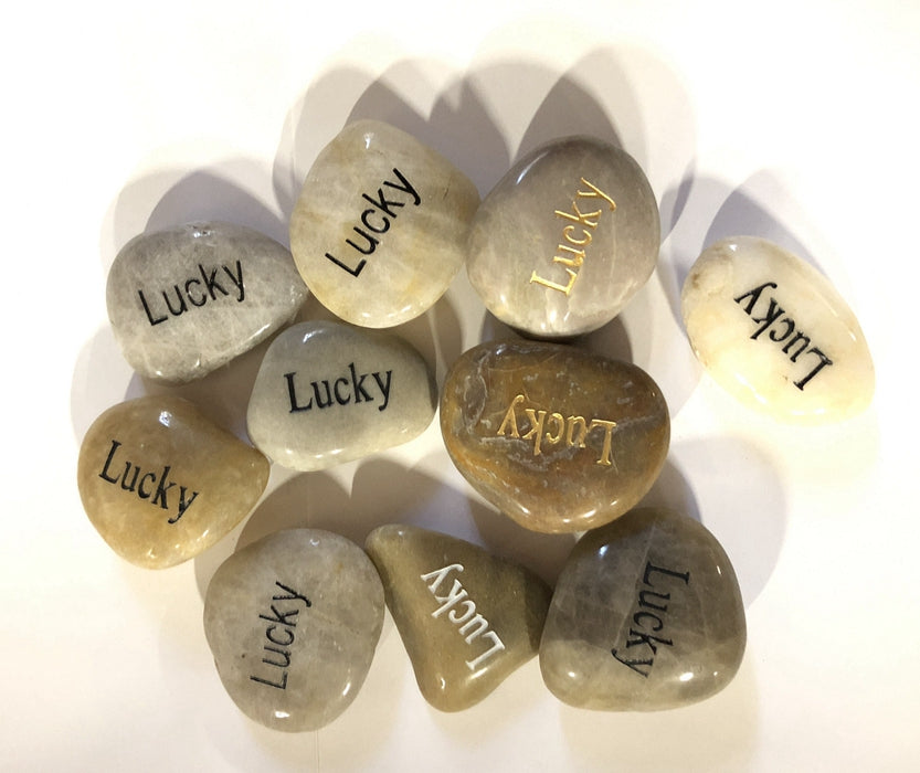 Etched Inspirational River Rock Lucky