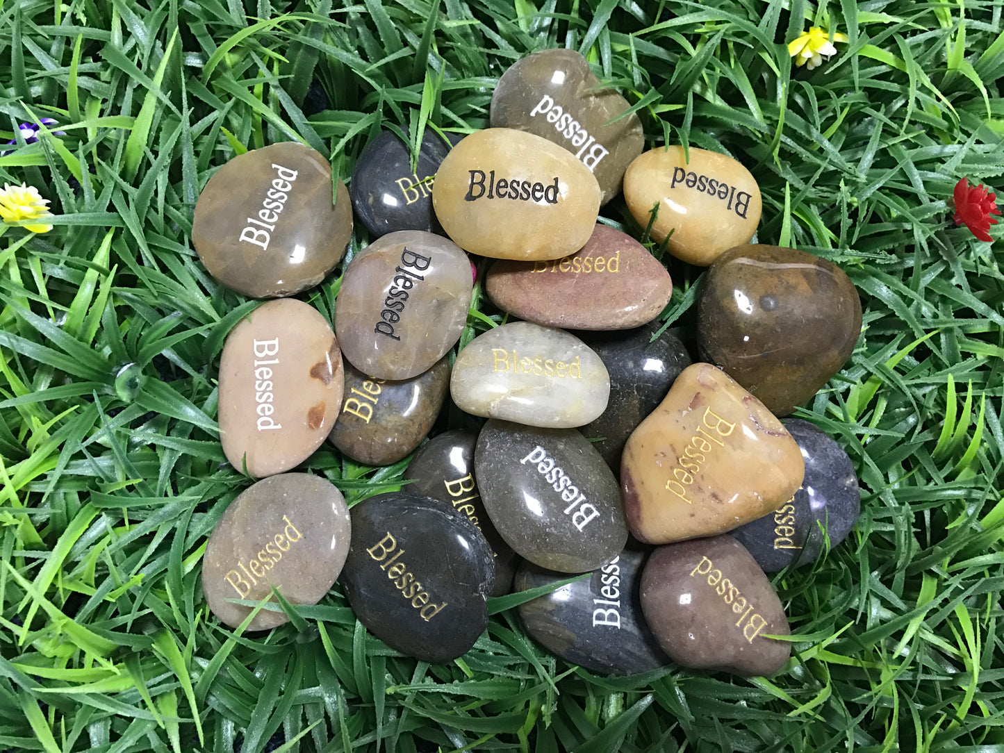 Etched Inspirational River Rock Blessed