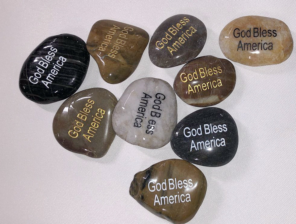 Etched Inspirational River Rock God Bless America