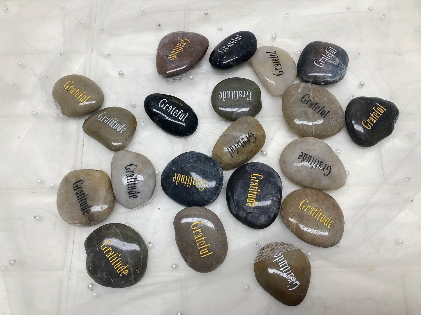 Double Side Etched Inspirational Stones with Words gratitude grateful