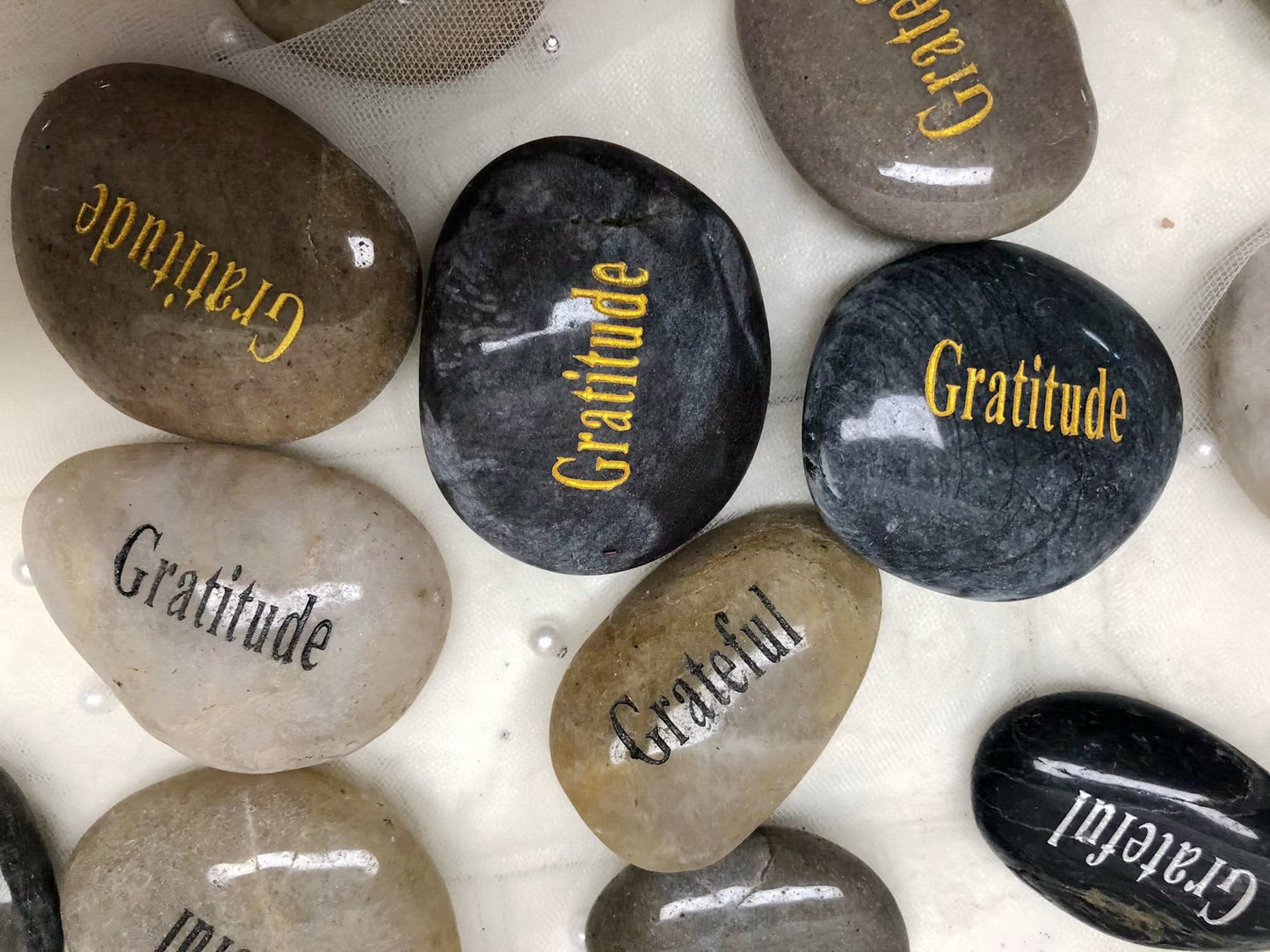 Double Side Etched Inspirational Stones with Words gratitude grateful