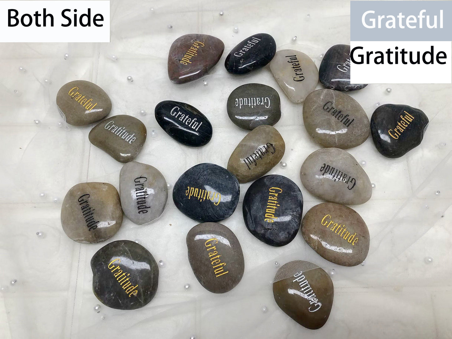 Double Side Etched Inspirational Stones with Words gratitude grateful