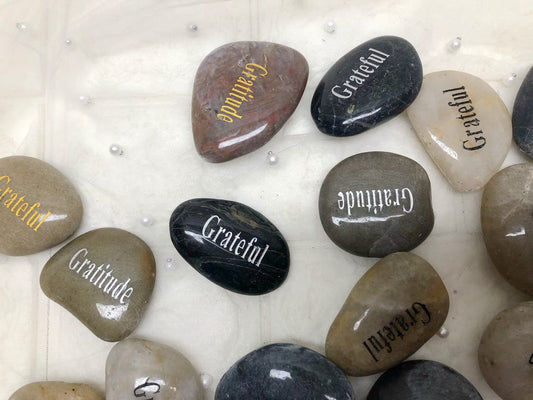 Double Side Etched Inspirational Stones with Words gratitude grateful