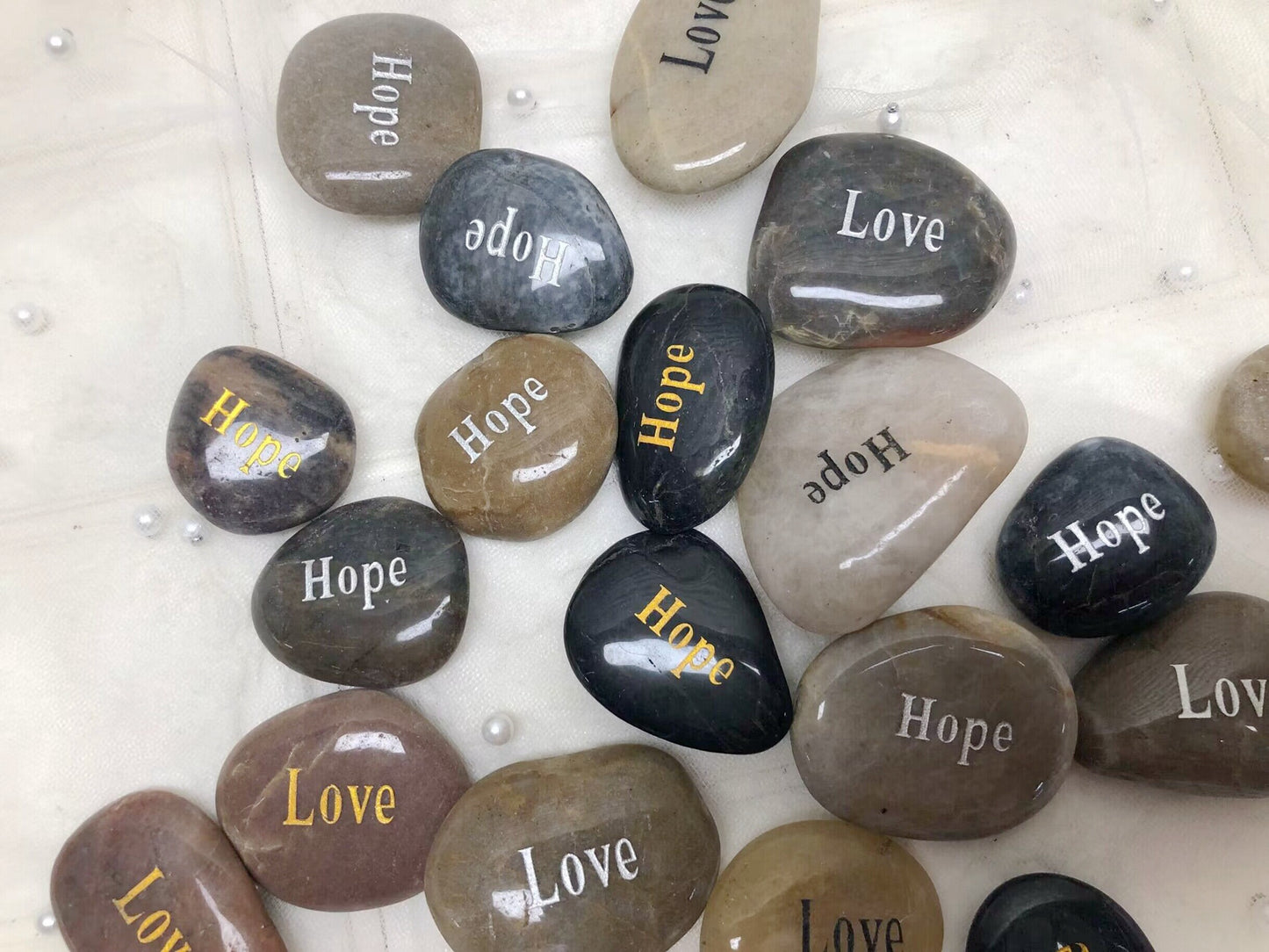 Double Side Etched Inspirational Stones with Words Hope Love