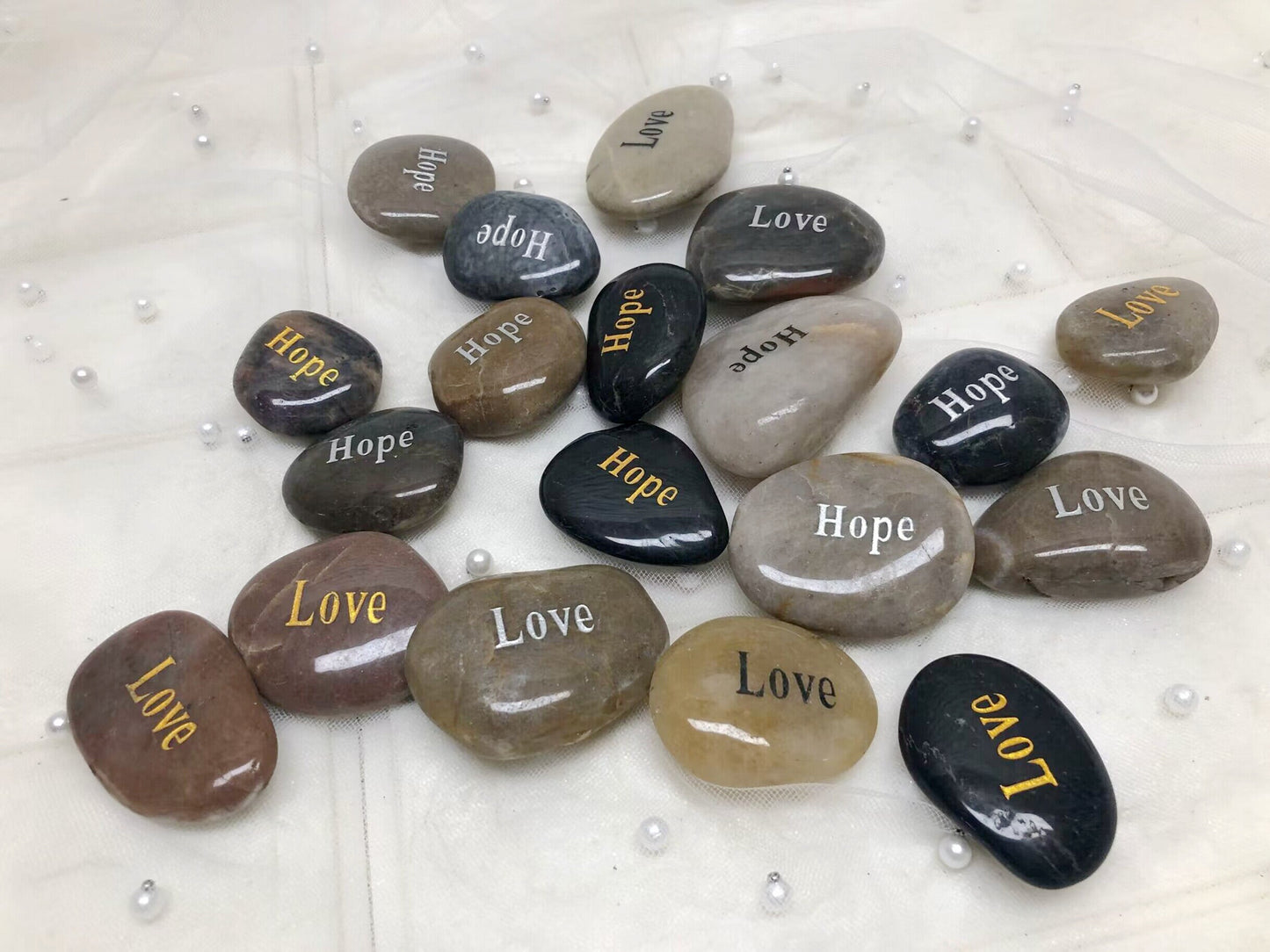 Double Side Etched Inspirational Stones with Words Hope Love