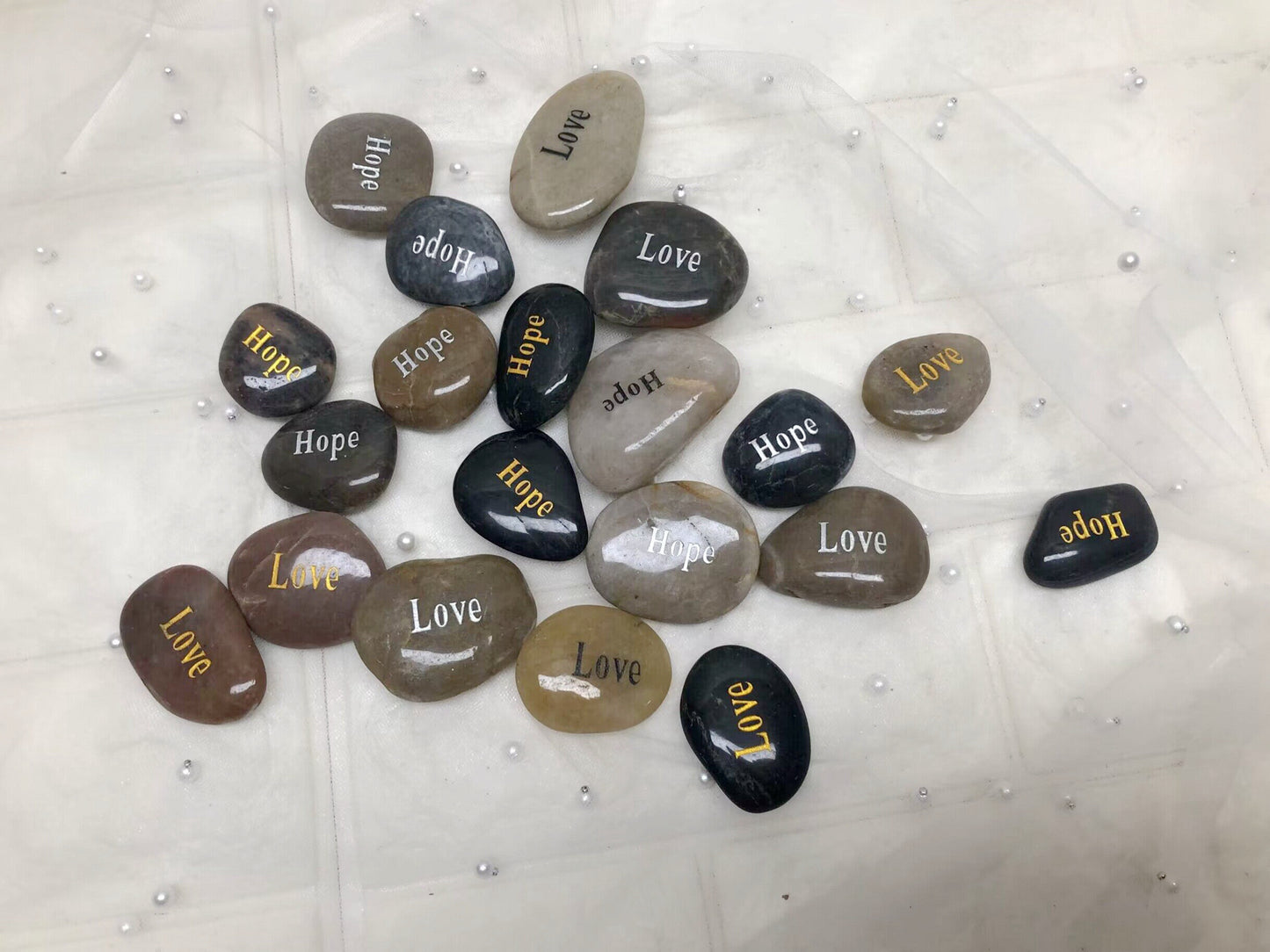 Double Side Etched Inspirational Stones with Words Hope Love