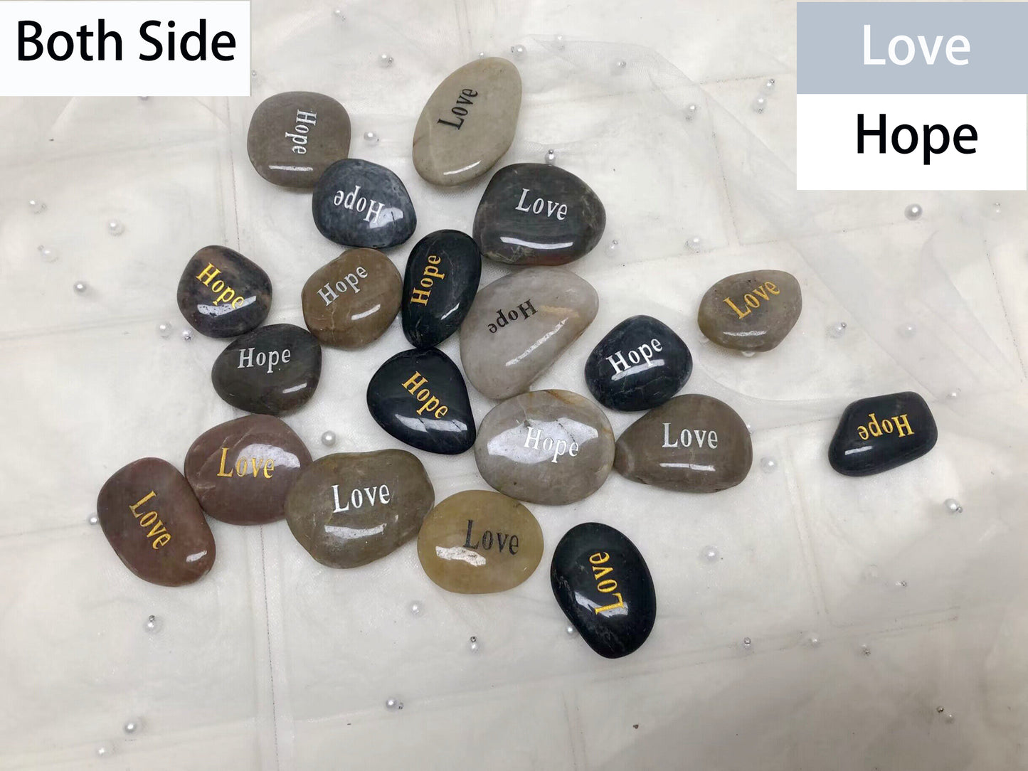 Double Side Etched Inspirational Stones with Words Hope Love