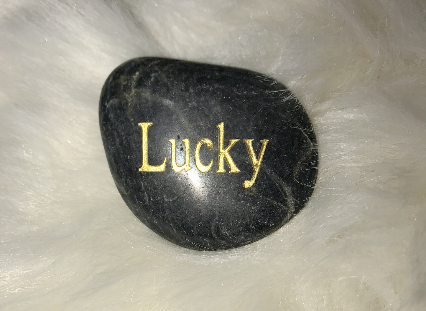 Etched Inspirational River Rock Lucky