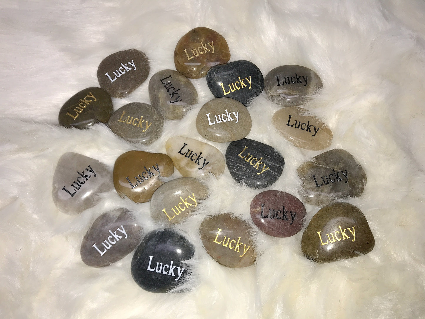 Etched Inspirational River Rock Lucky