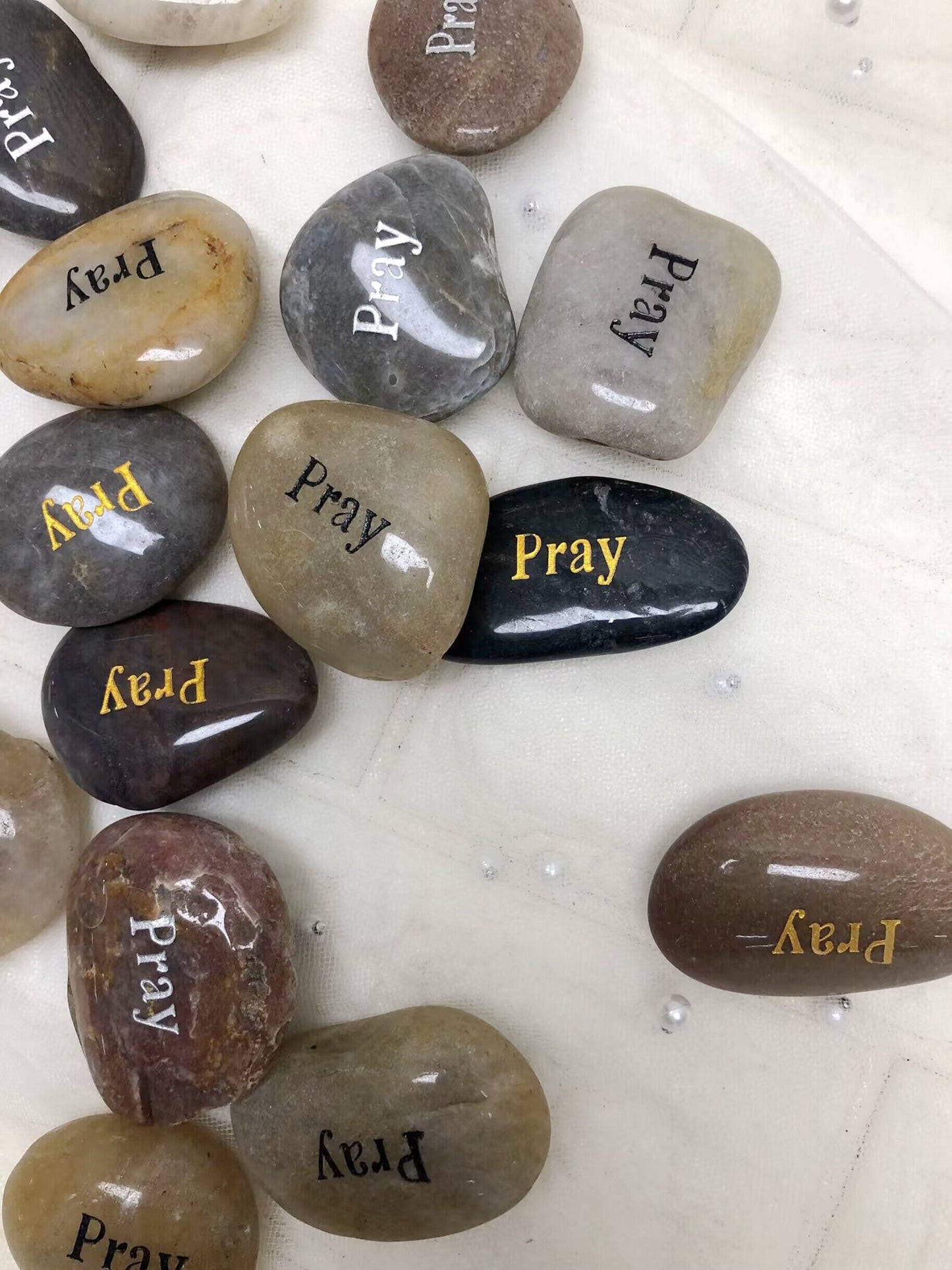 Double Side Etched Inspirational Stones with Words Pray