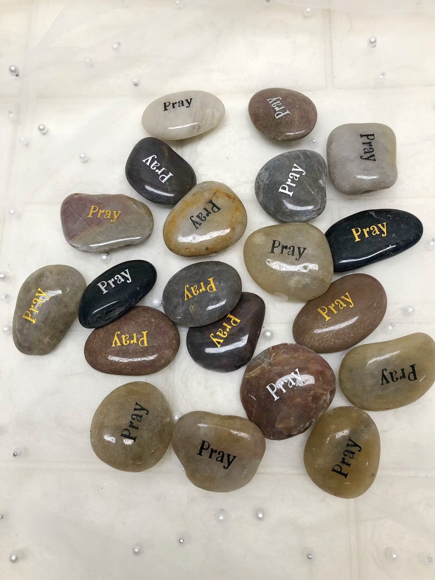 Double Side Etched Inspirational Stones with Words Pray