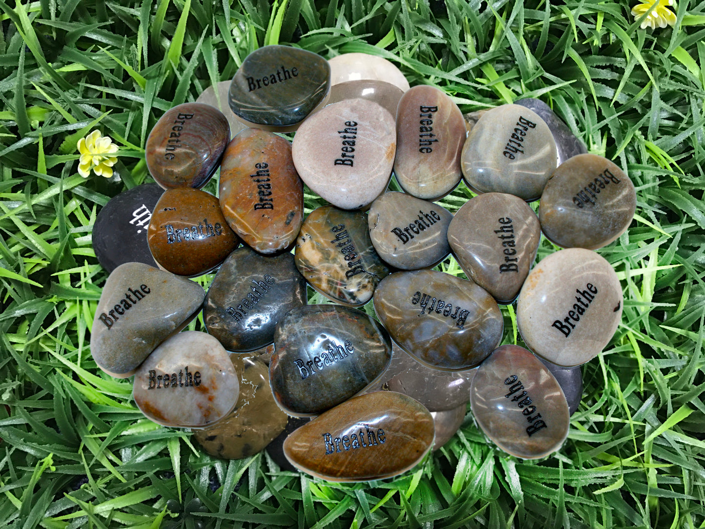 Etched Inspirational River Rock Breathe